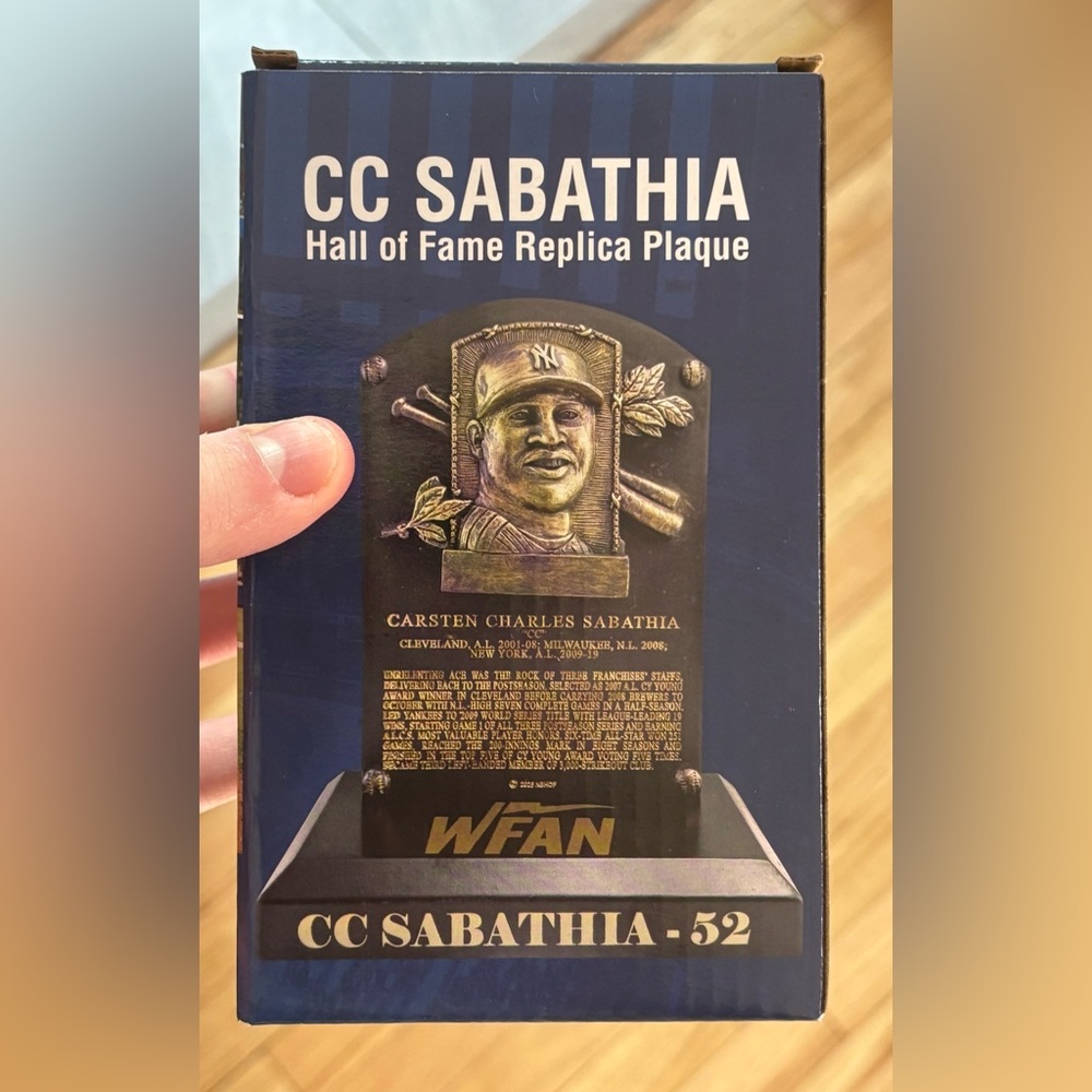 CC Sabathia Hall of Fame Replica Plaque 9/7/25 Yankee Stadium SGA